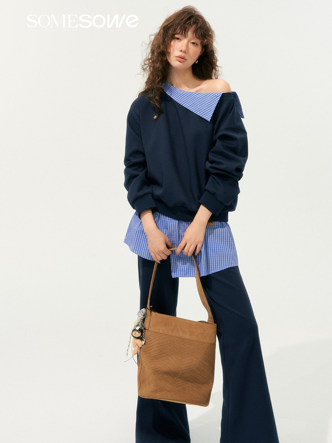 SOMESOWE S2508195&amp;S2508197 One shoulder hoodie + pants set