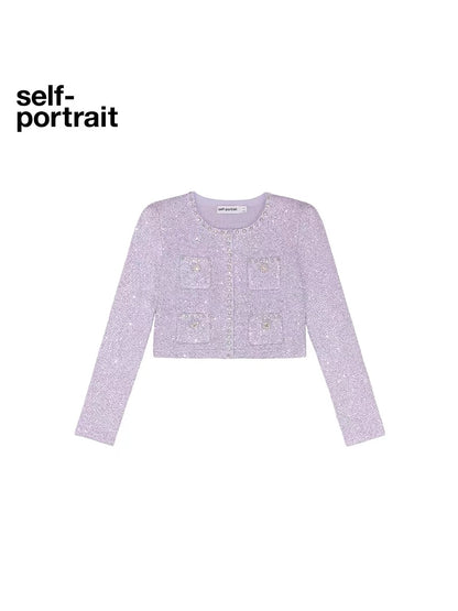 Self-Portrait PURPLE SEQUIN CARDIGAN