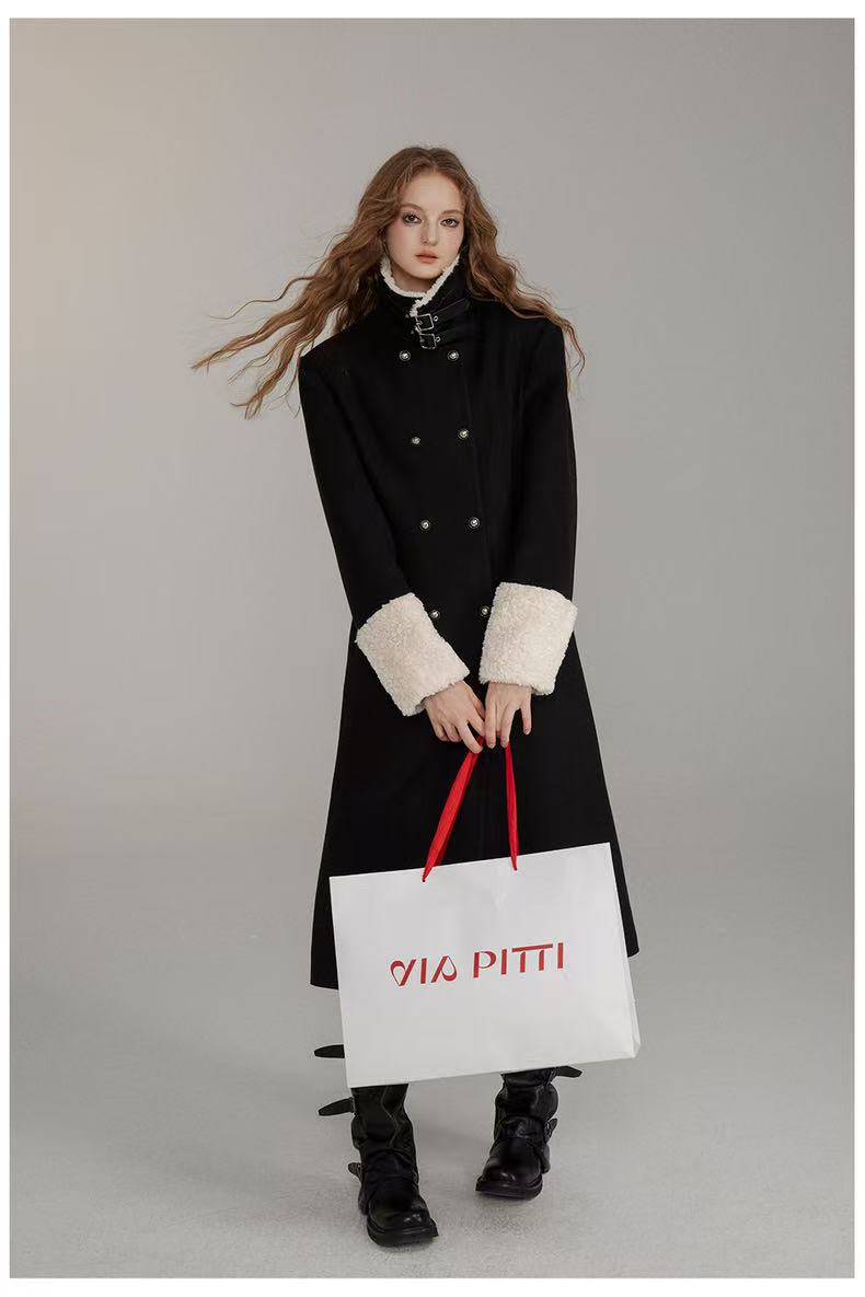 VIA PITTI V24DC256 Furry patchwork receiving waist long coat