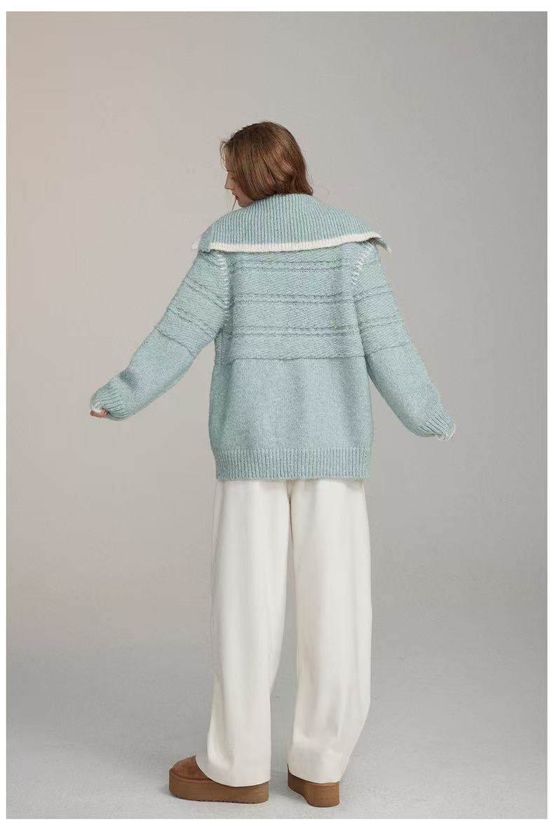 VIA PITTI V24DK287 Large lapel stitching sweater jacket