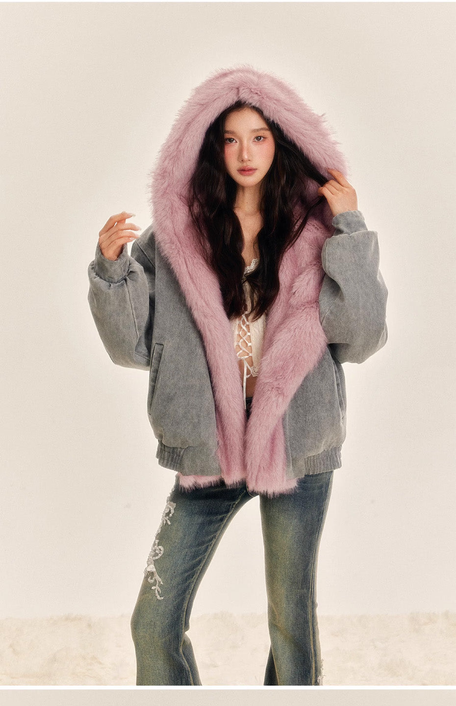 Tut tuto Double sided warm fur jacket(2color)