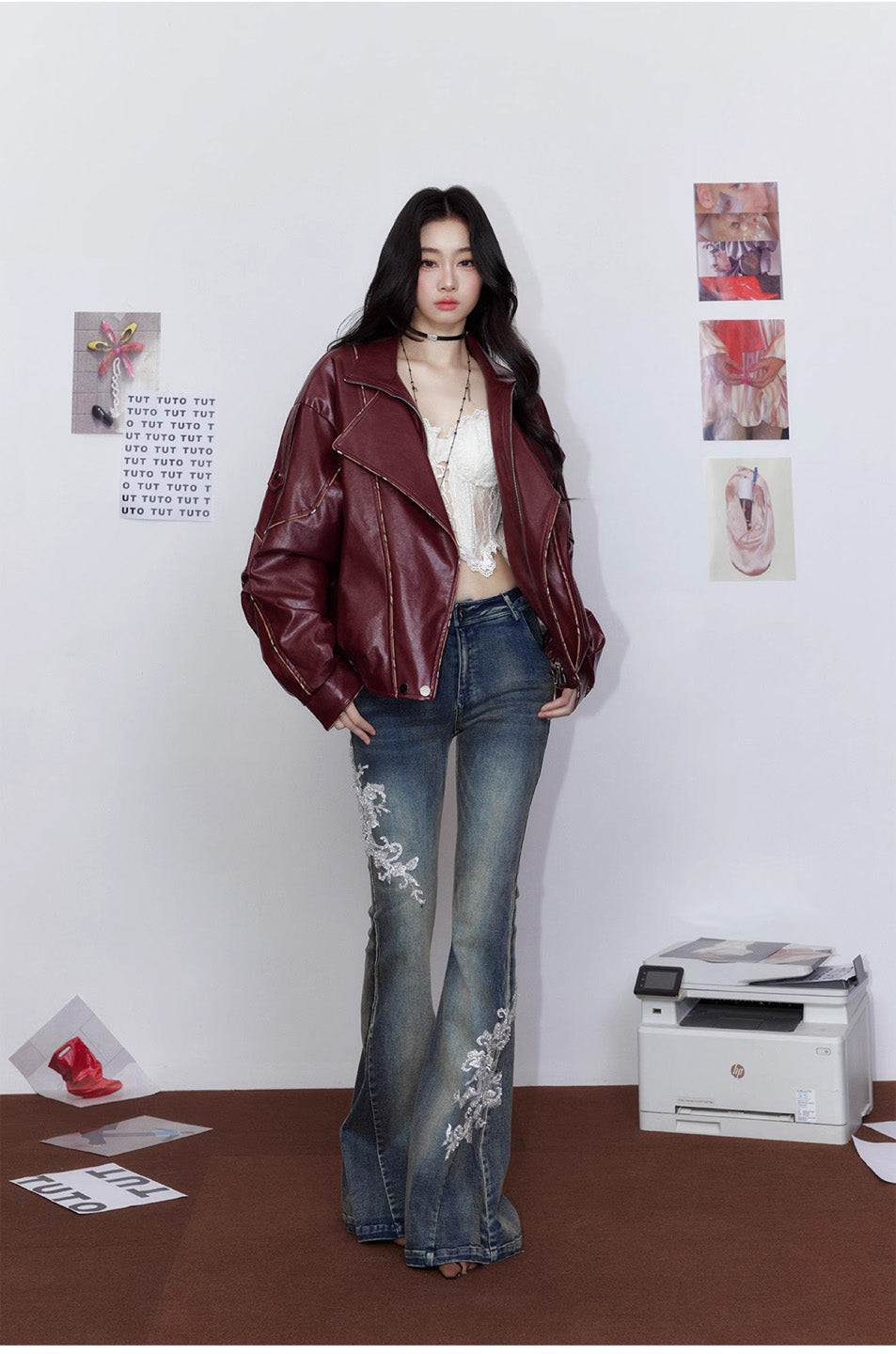 Tut tuto Loose collared motorcycle leather jacket