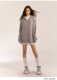 AsGony ASG24554/ASG24553 Grey Sweater & Lace Dress