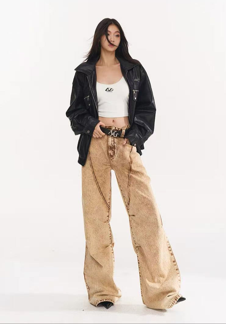 NAWS Black and white retro silhouette lapel leather jacket