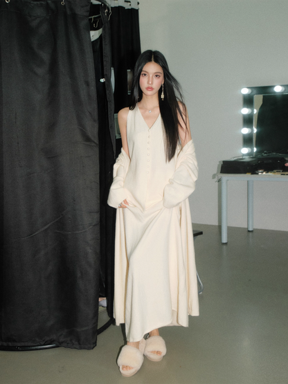 OLIVIA DUO DKS25344 Pearl-Buttoned Knit Coordinated Set