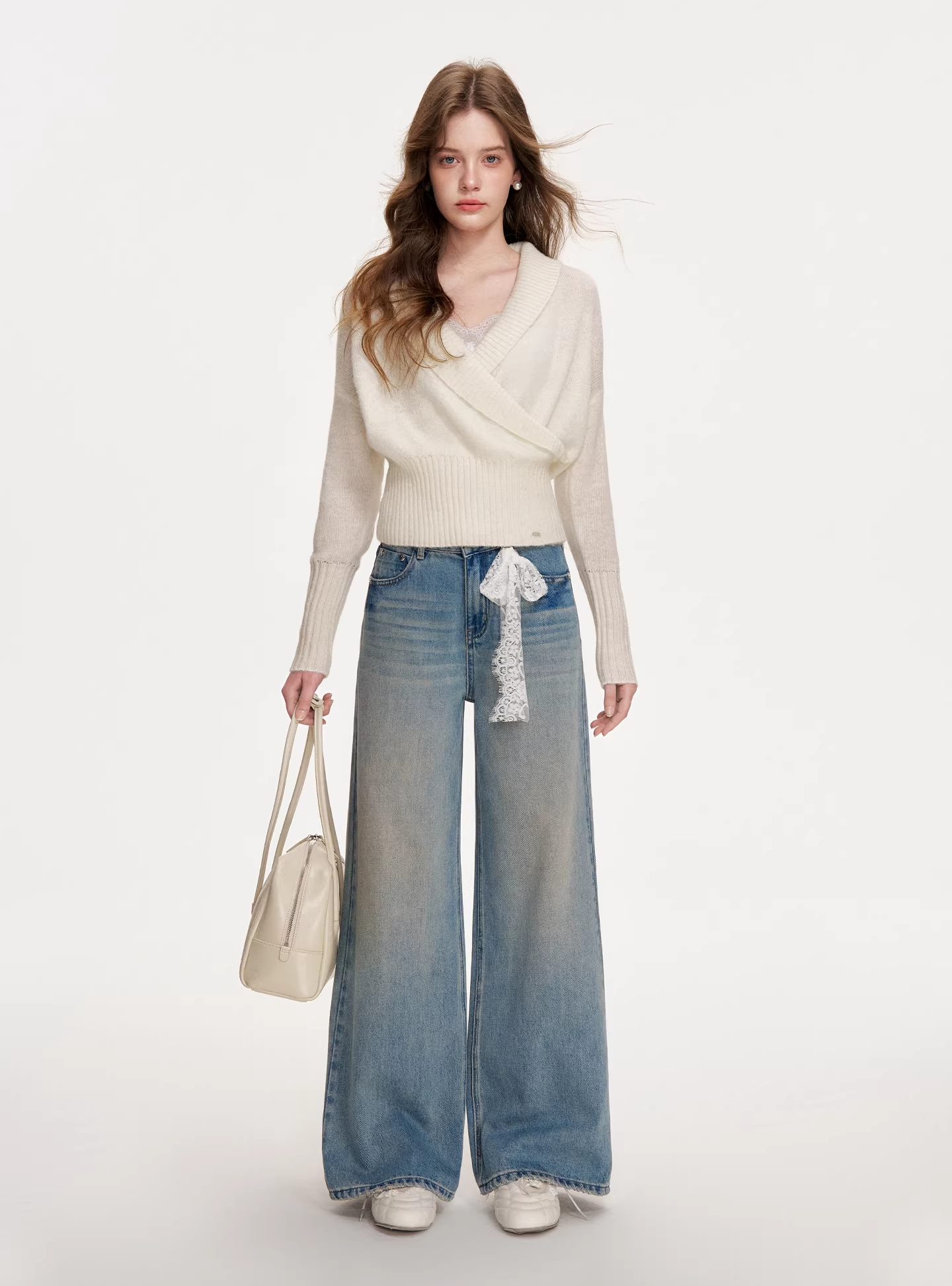 Kroche KN2025 Lace patchwork lace up jeans