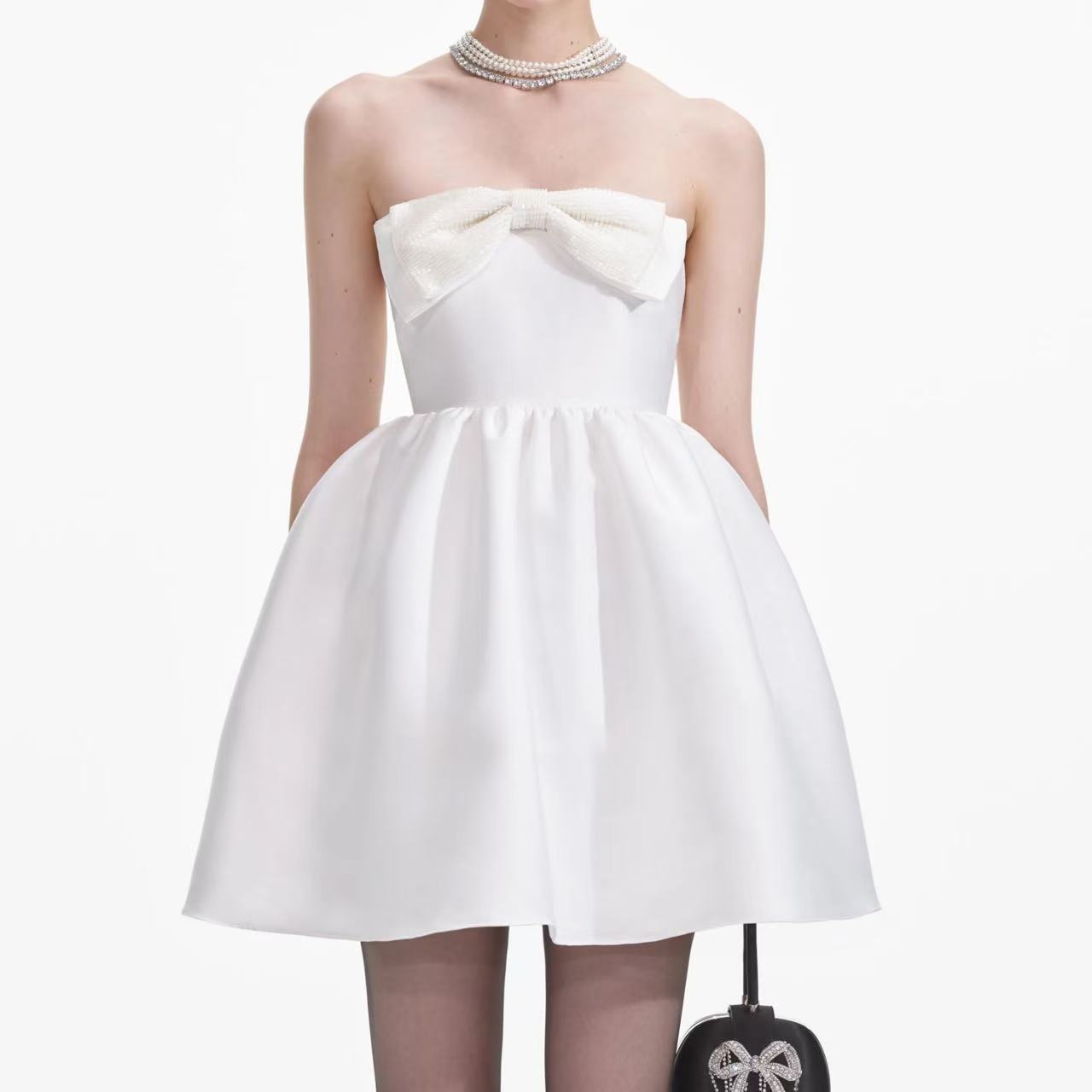 Self-Portrait WHITE TAFFETA BANDEAU MINI DRESS