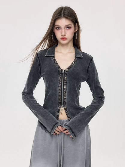 Nova Street Slimming Fitted Blouse with Dual Zippers