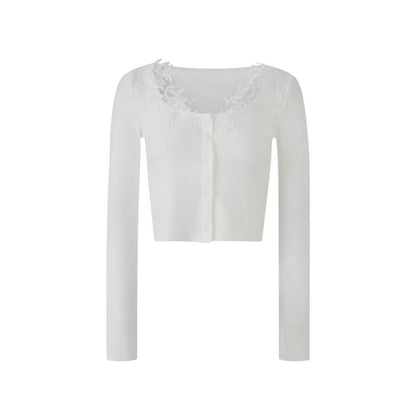 Lafreedom LAF360118&amp;LAF3601193 Lace slim strap camisole vest + knitted cardigan