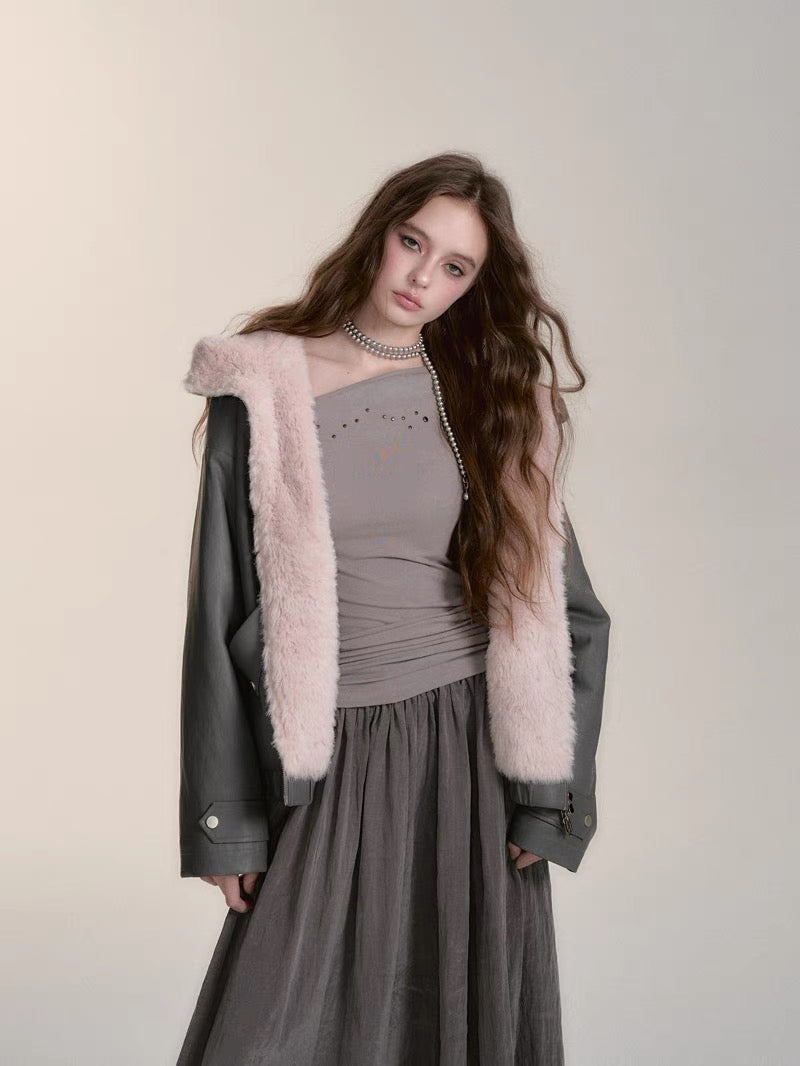 VIA PITTI V24DC121 Contrast Fur Coat(3color)