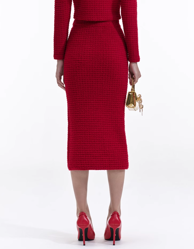 Self-Portrait WINE RED KINT MIDI DRESS