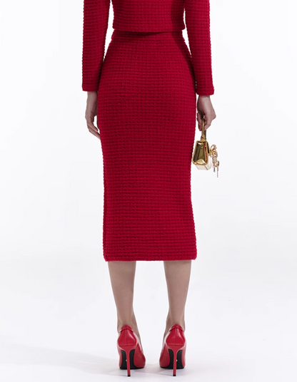 Self-Portrait WINE RED KINT MIDI DRESS