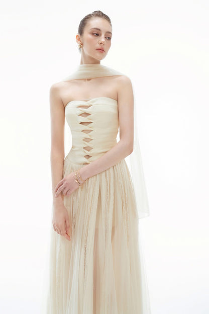 BYDENIO Elizabeth strapless lace mesh dress