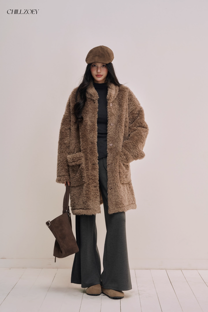 Chill Zoey M690324 Mid-Length Plush Coat(2color)