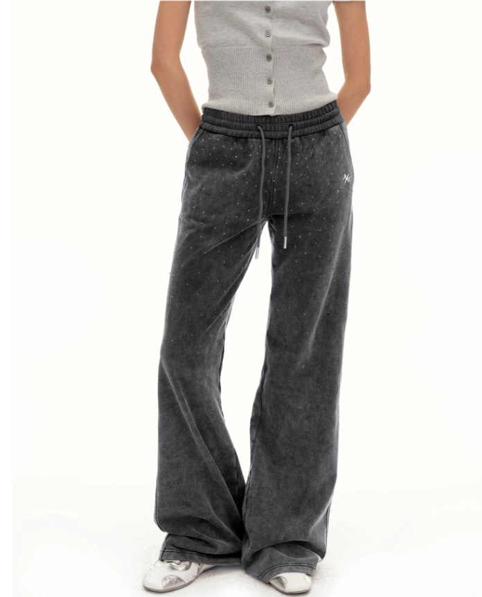 NAWS NAW-K011826 Gray Rhinestone Straight-Leg Pants
