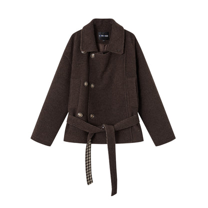 SOMESOWE S2508257 Plaid spliced woolen short jacket