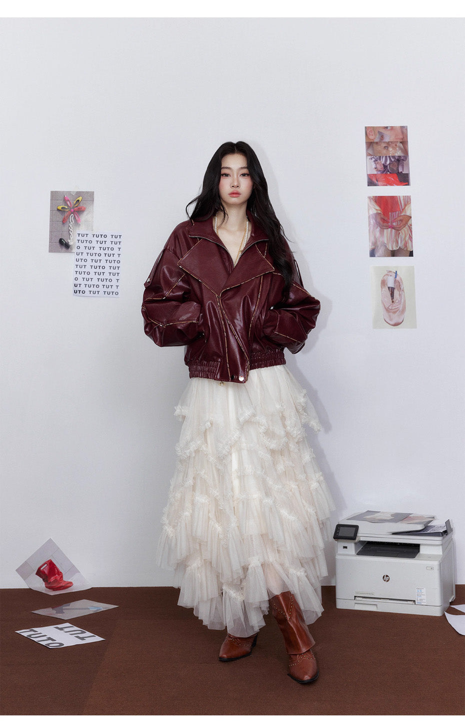 Tut tuto Loose collared motorcycle leather jacket