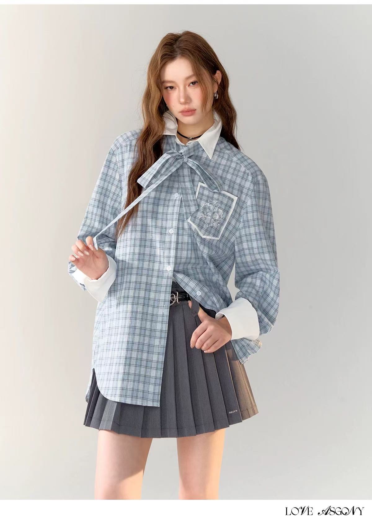 AsGony ASG24718 Blue checkered shirt