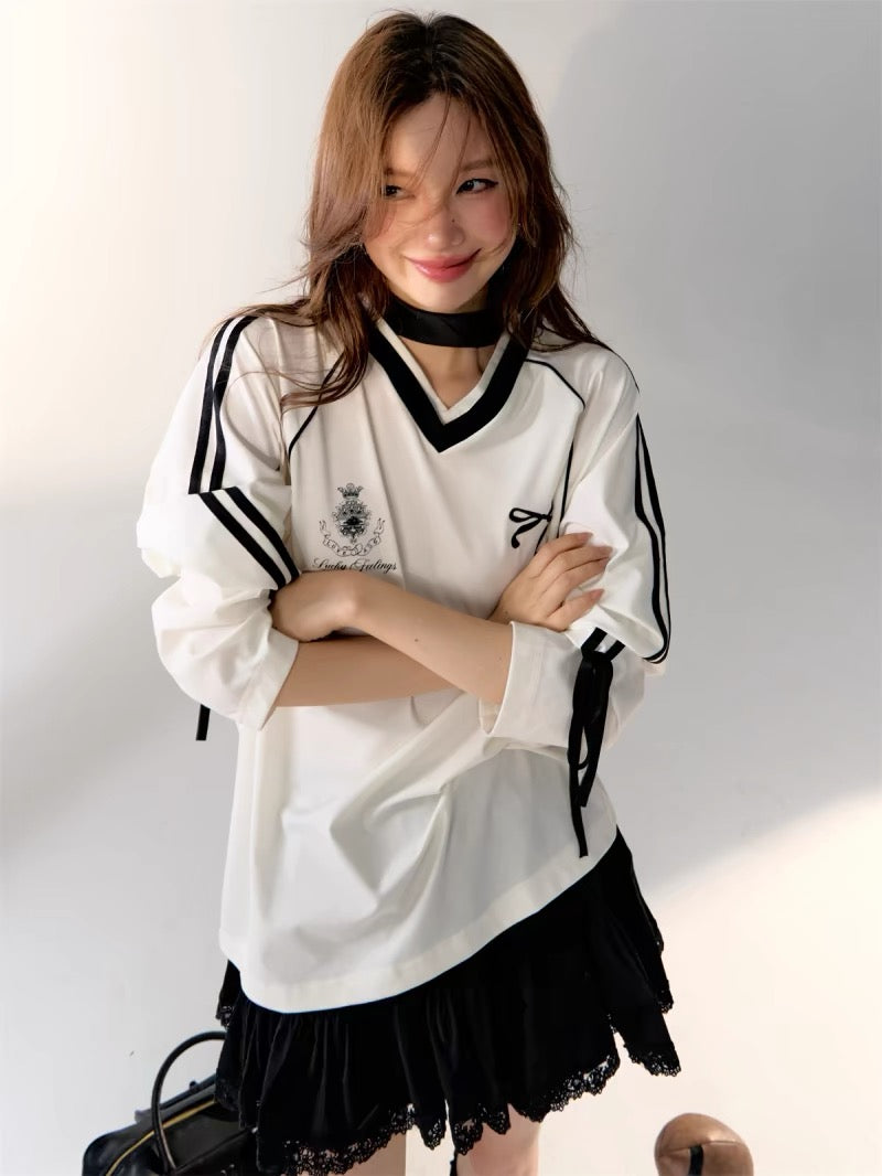 AsGony [Best Seller] 24457Blokette Bow T-shirt (2color)