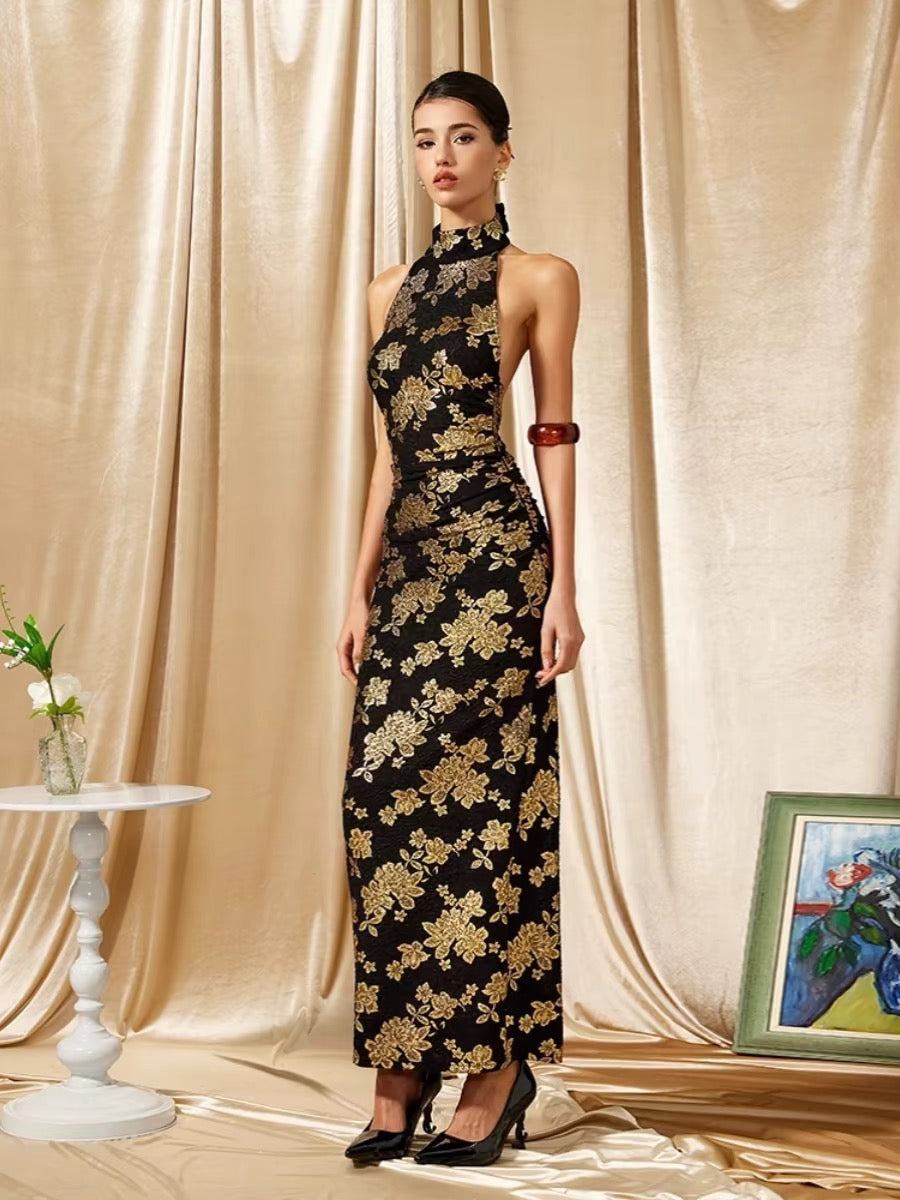 FINDYAWINGS Golden Black Cheongsam