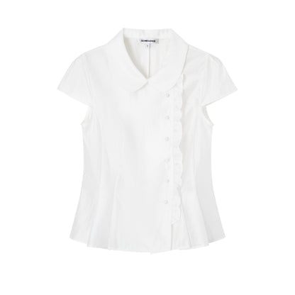 SOMESOWE S2609093 Baby collar slanted placket waist cinched shirt