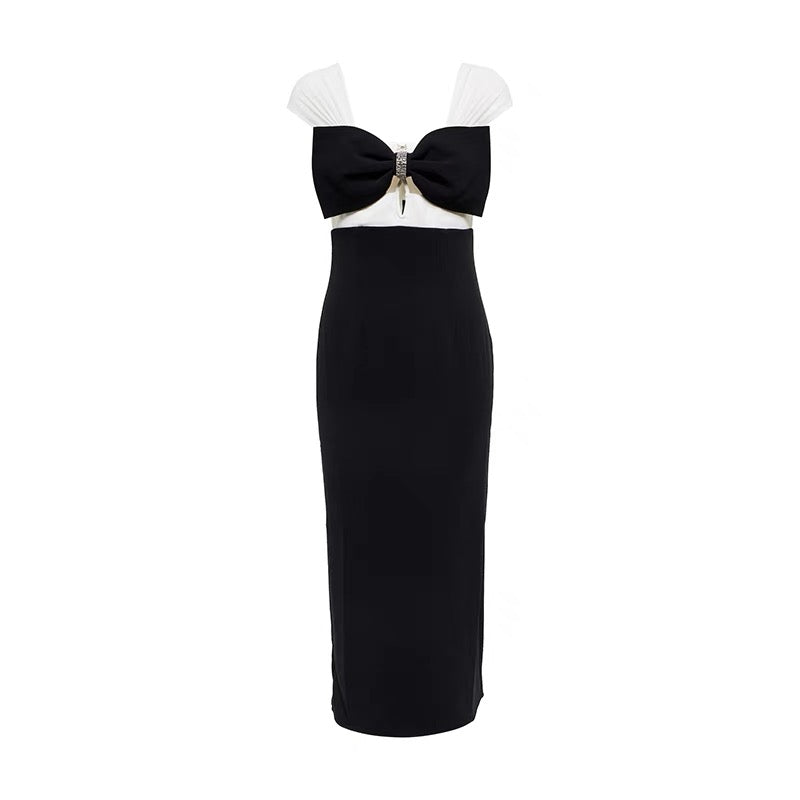 Self-Portrait BLACK CONTRAST BOW MIDI DRESS