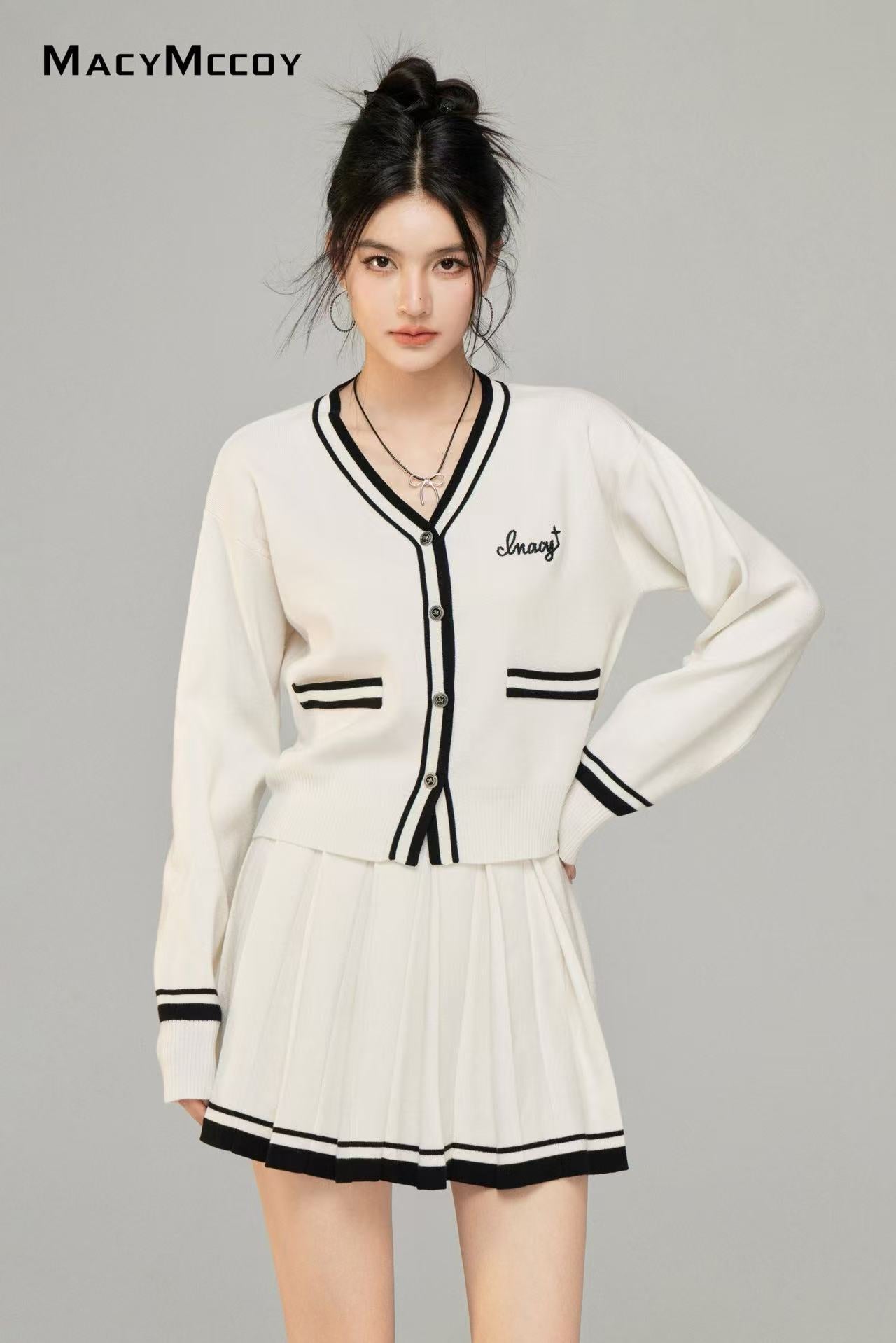 Macy Mccoy  MMC2025010 Knitted cardigan + skirt set  (2color)