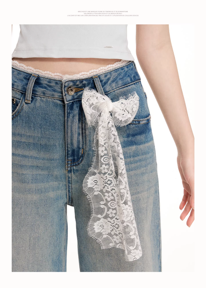 Kroche KN2025 Lace patchwork lace up jeans