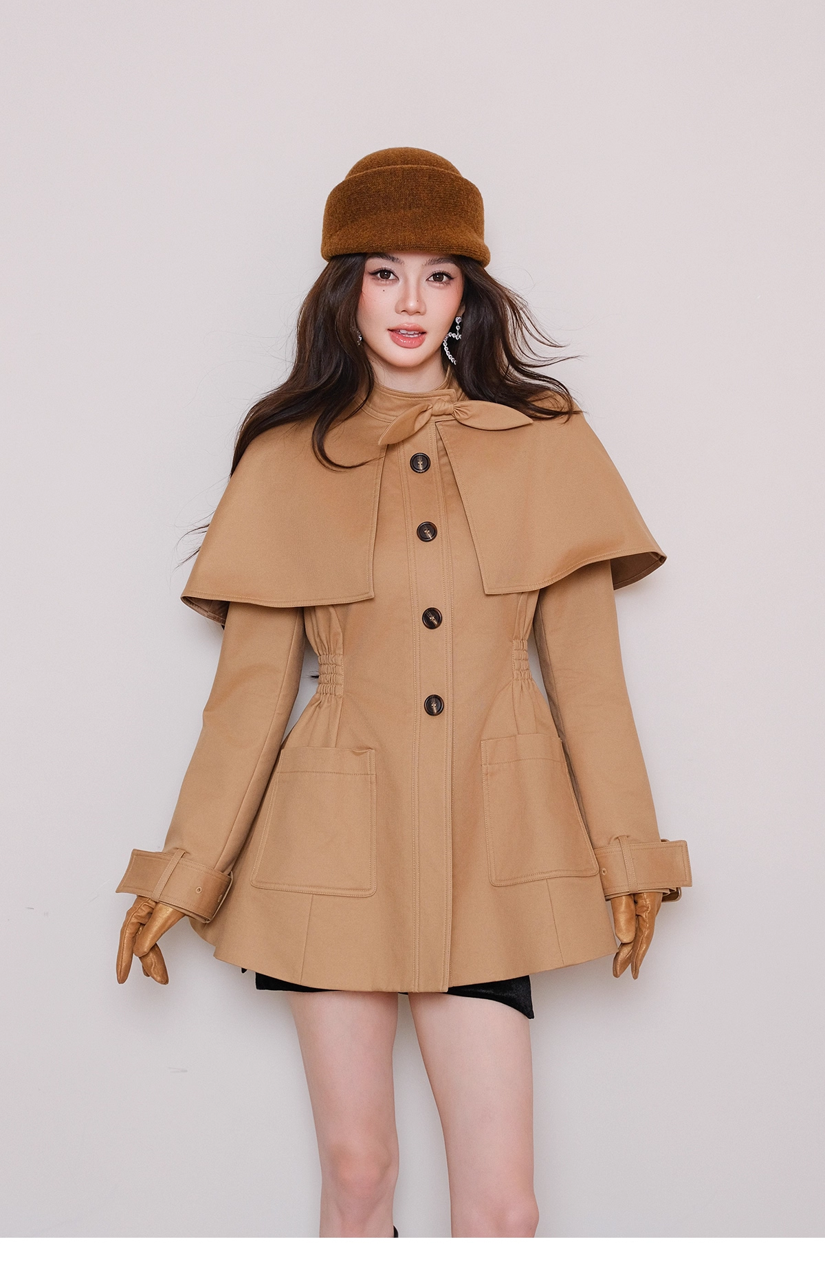 Maison Wester Khaki Trench Cape Coat