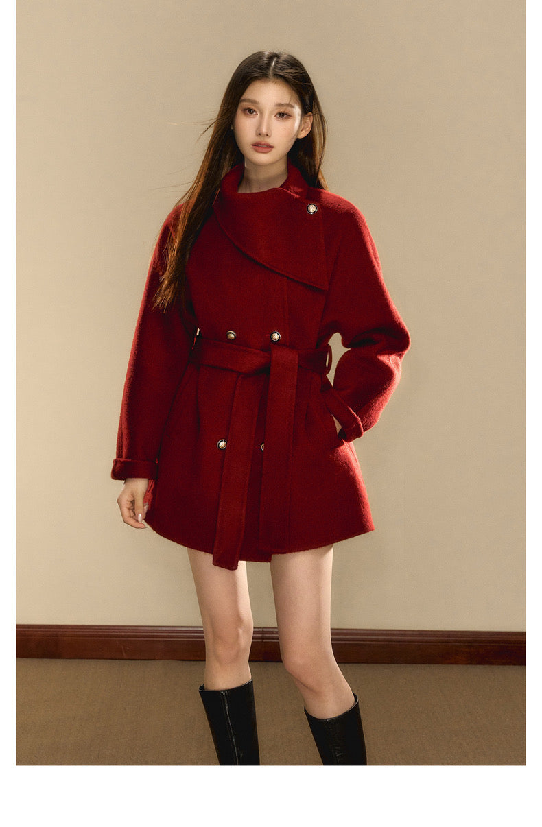 OShea 4D01D1036 Lapel Midi Coat-red