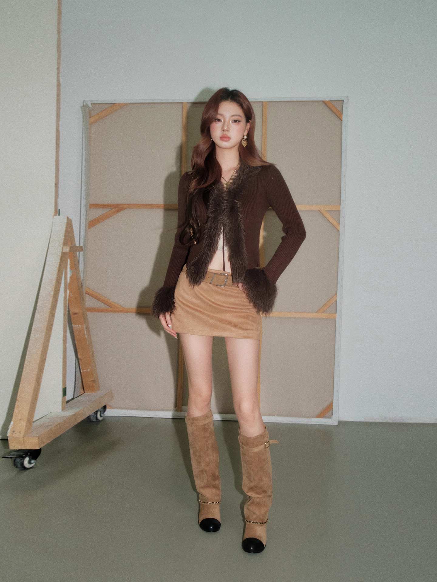 OLIVIA DUO DSY25383 Fur-Collar Knit Top(2color)