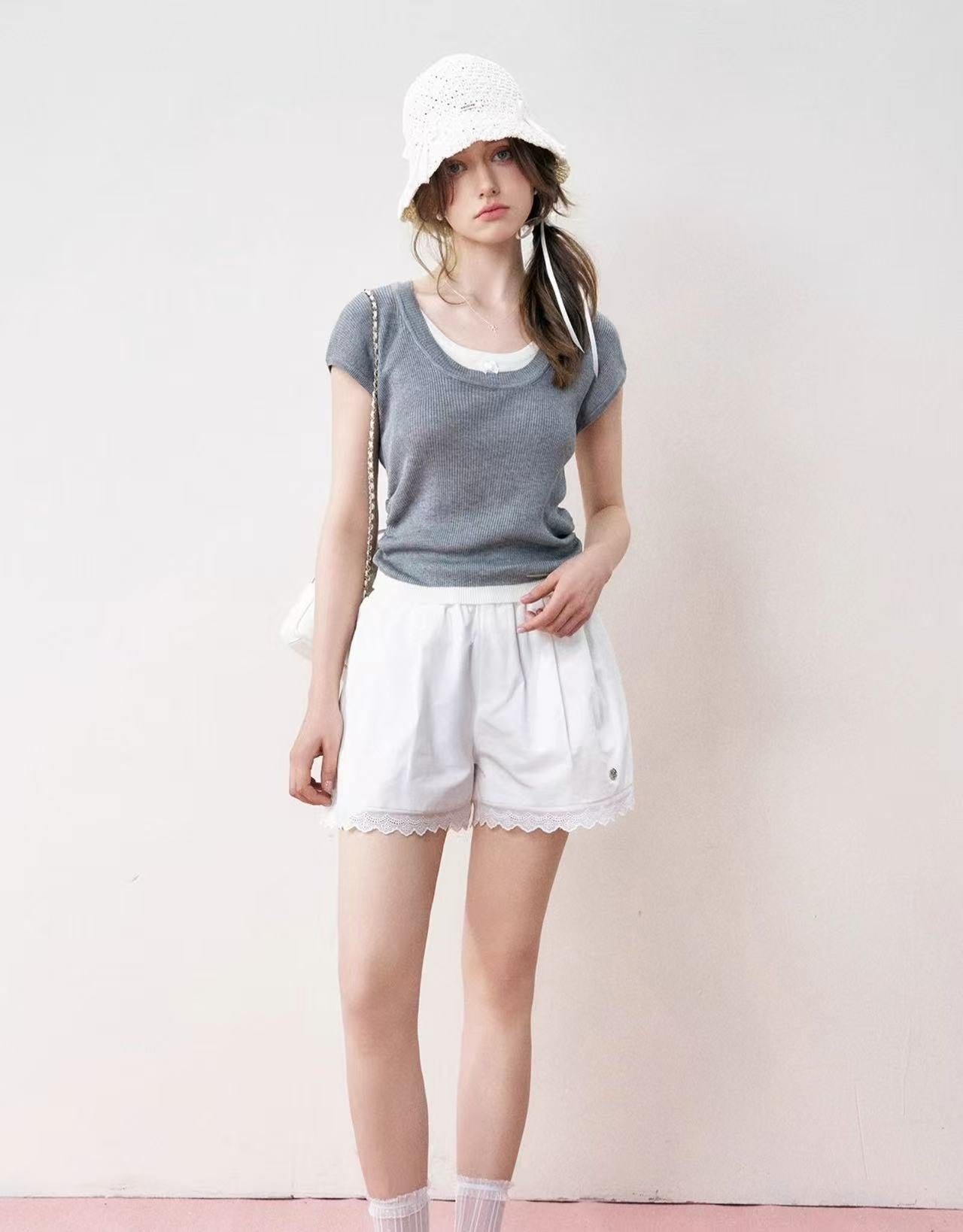 Kroche Knitted short sleeved top (2color)