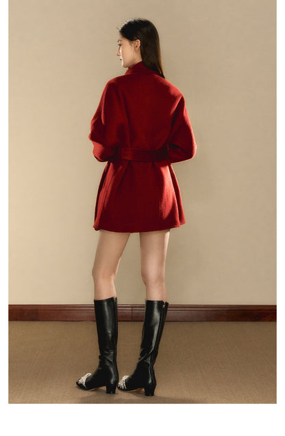 OShea 4D01D1036 Lapel Midi Coat-red