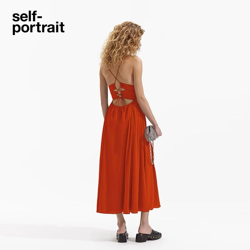 Self-Portrait RED STRAPPY MIDI DRESS