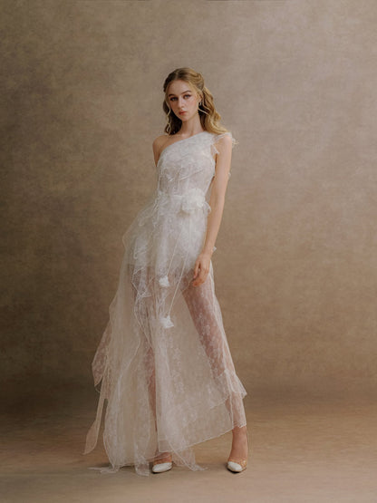 XY Bymyxy White Lace Ruffle Long Dress