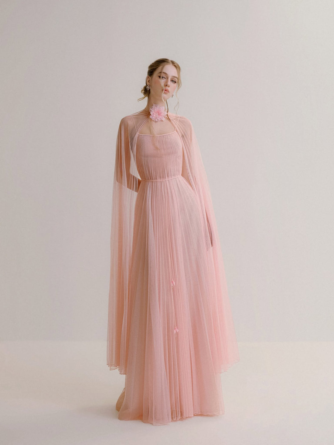 XY Bymyxy Pink Pleated Dress &amp; Cape Set