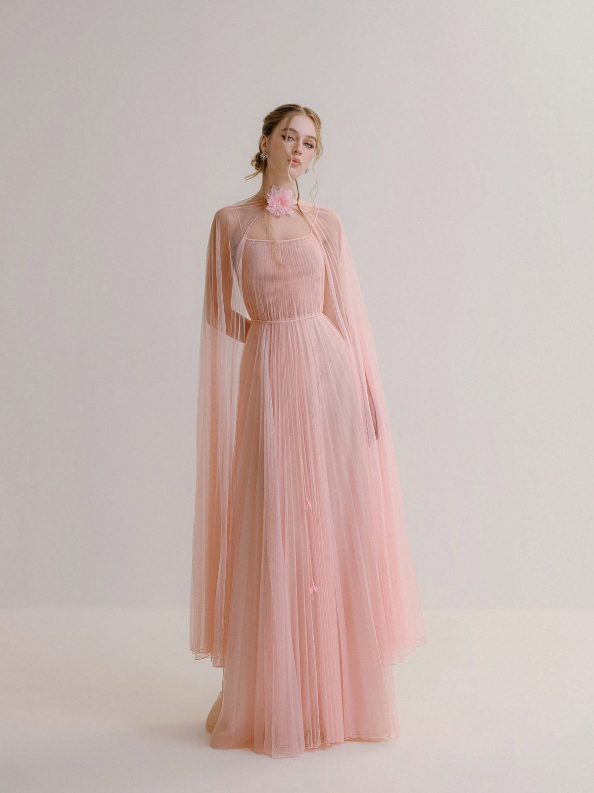 XY Bymyxy Pink Pleated Dress &amp; Cape Set