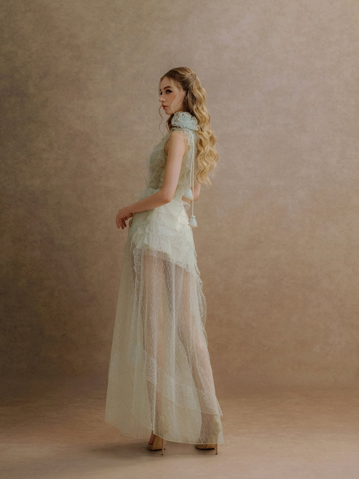 XY Bymyxy Mint Lace Ruffle Long Dress
