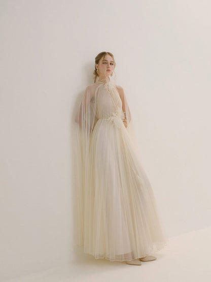 XY Bymyxy Cream Pleated Dress &amp; Cape Set
