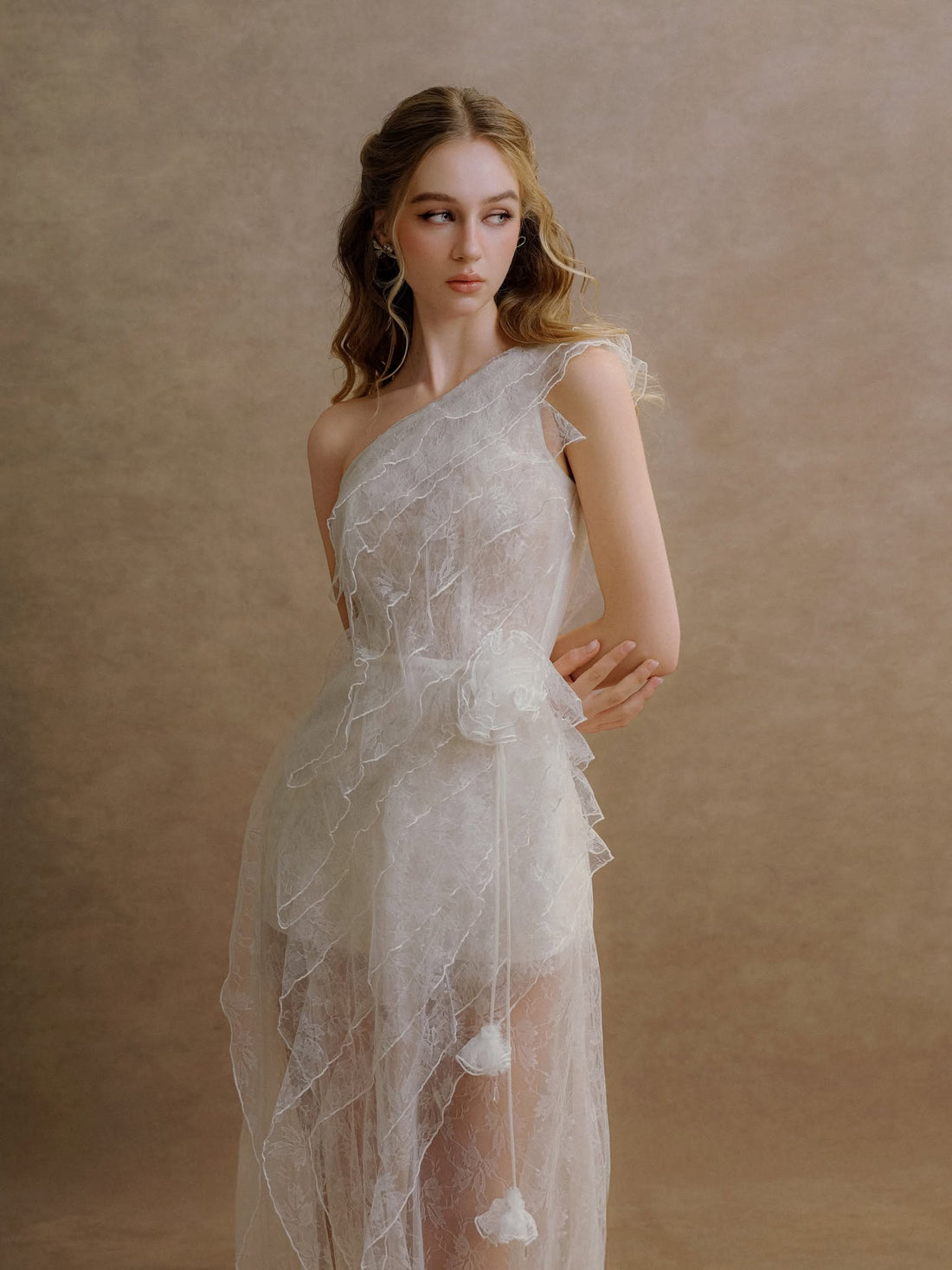 XY Bymyxy White Lace Ruffle Long Dress