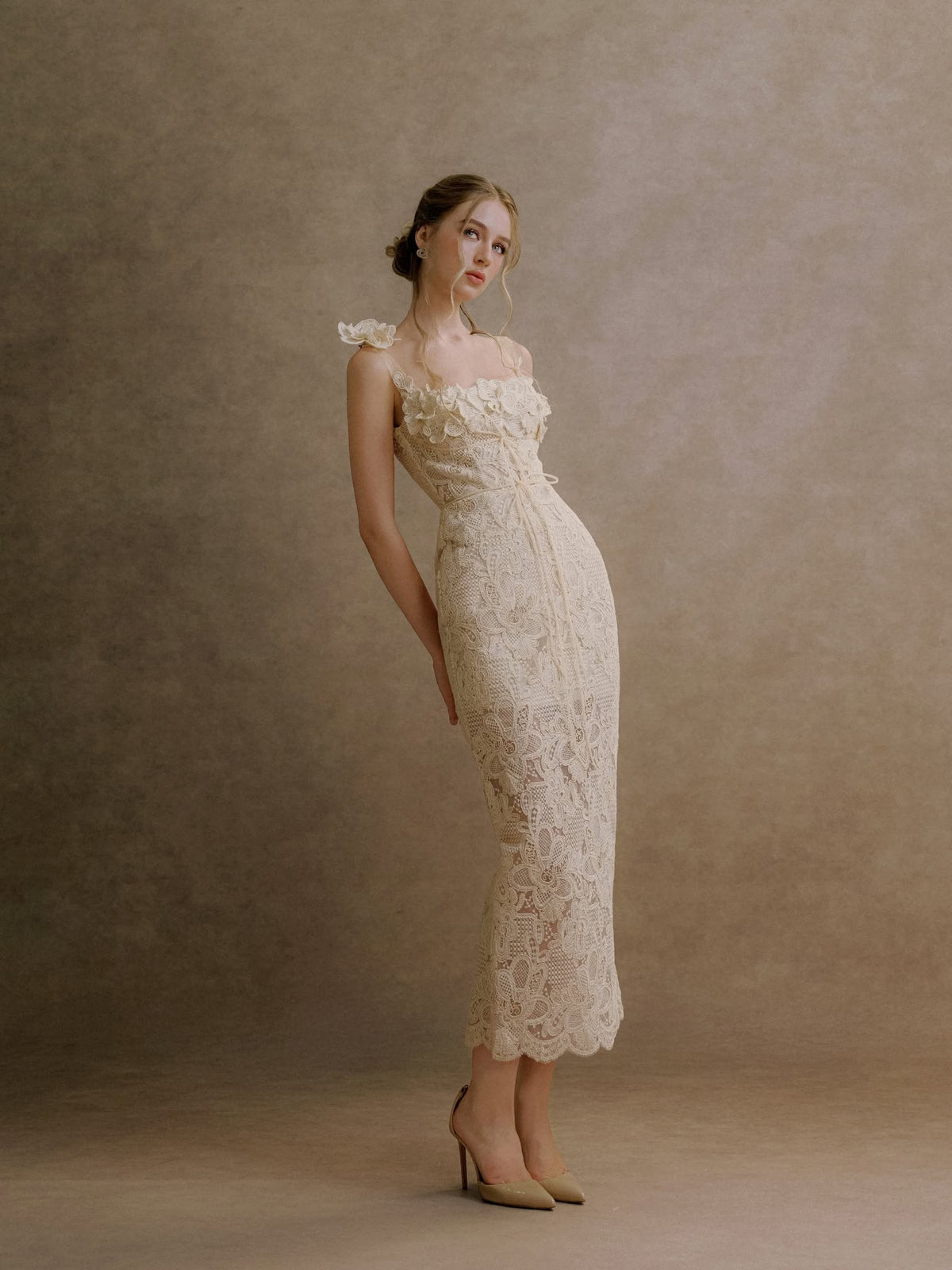 XY Bymyxy Cream Lace Body Dress