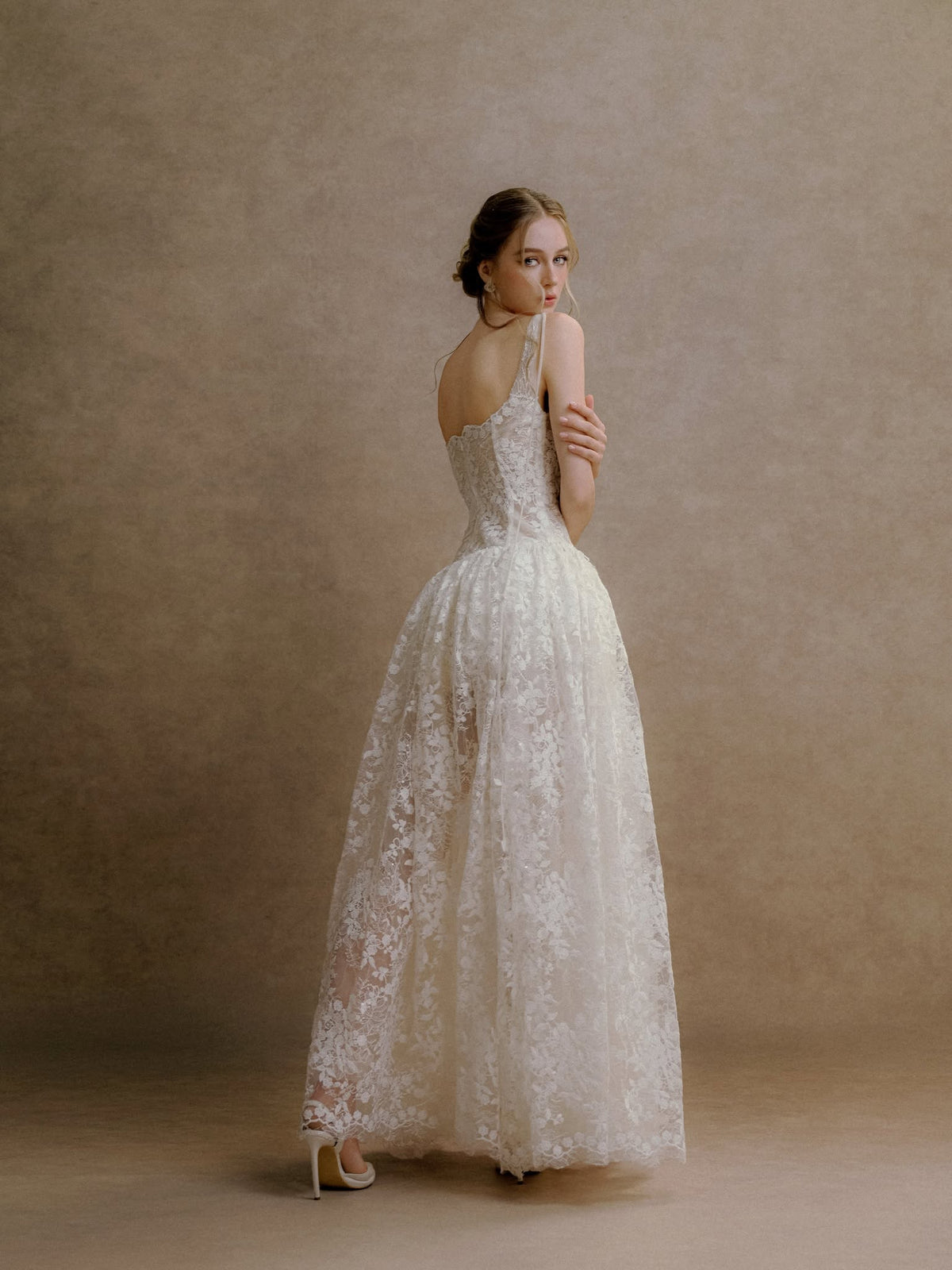 XY Bymyxy White 3D lace Midi Dress