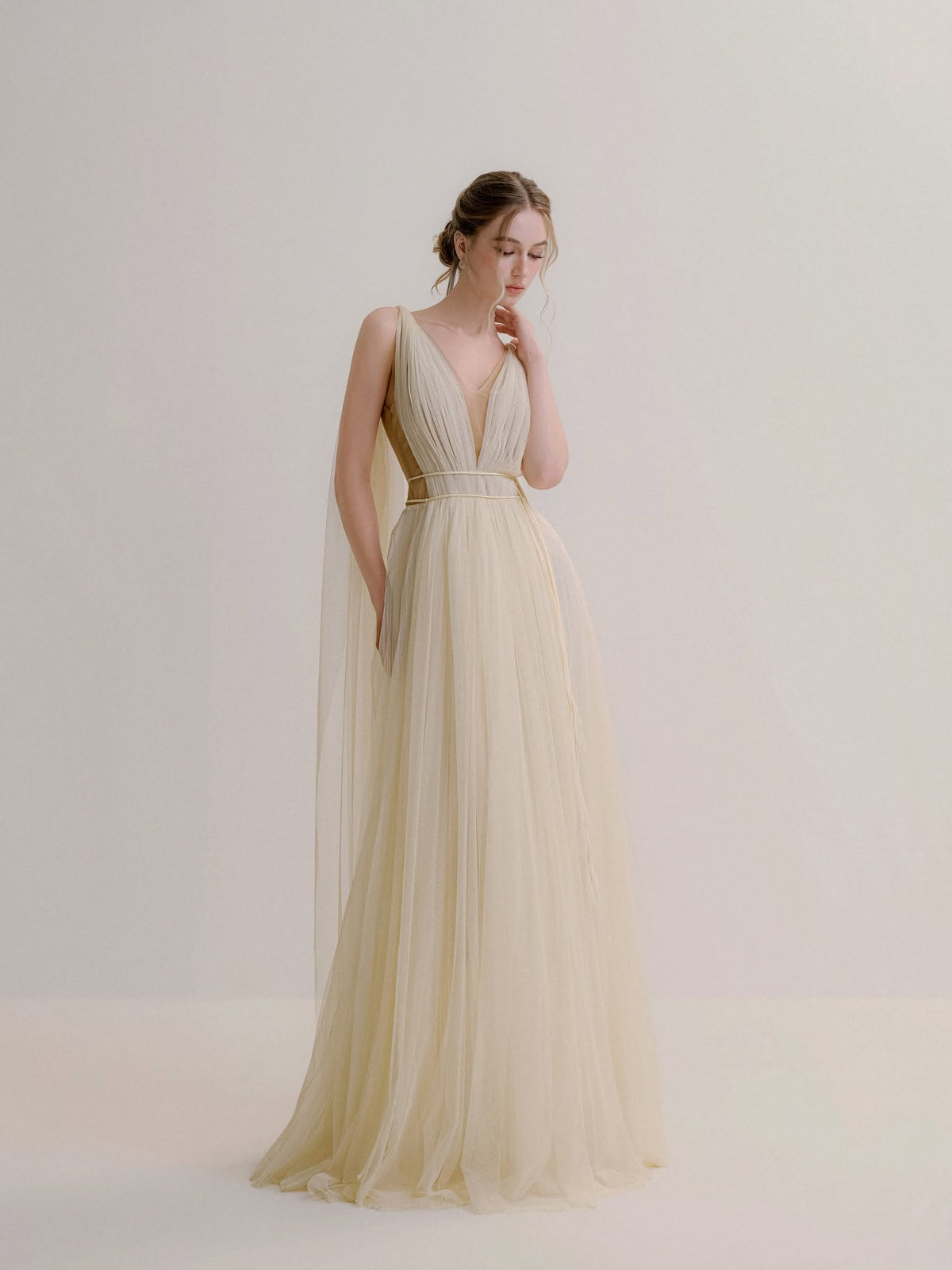 XY Bymyxy Cream Drapping Long Dress