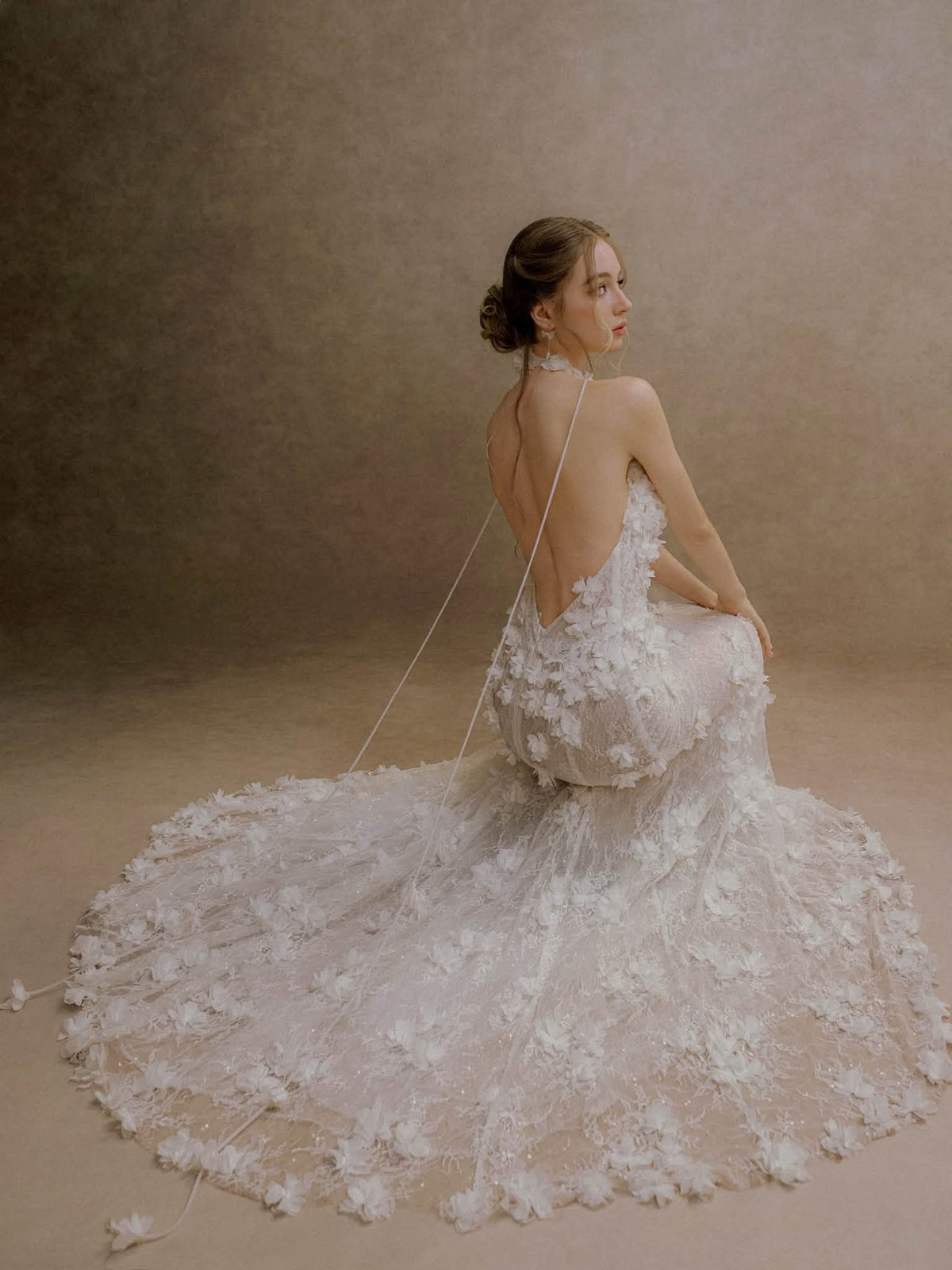 XY Bymyxy White Lace Halter Mermaid Wedding Dress