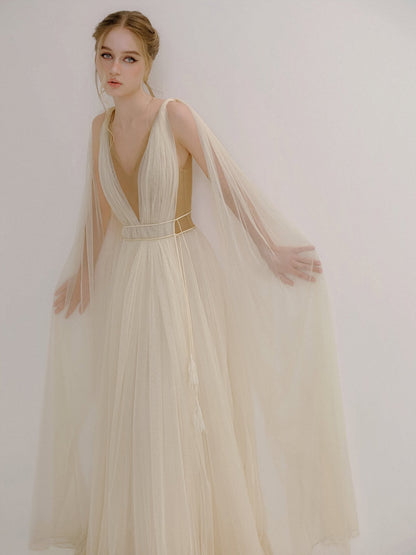 XY Bymyxy Cream Drapping Long Dress