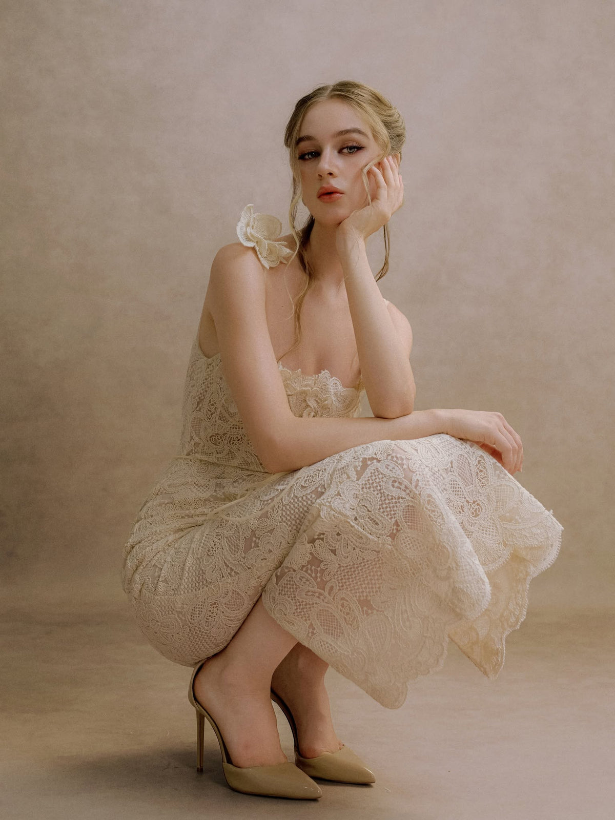 XY Bymyxy Cream Lace Body Dress