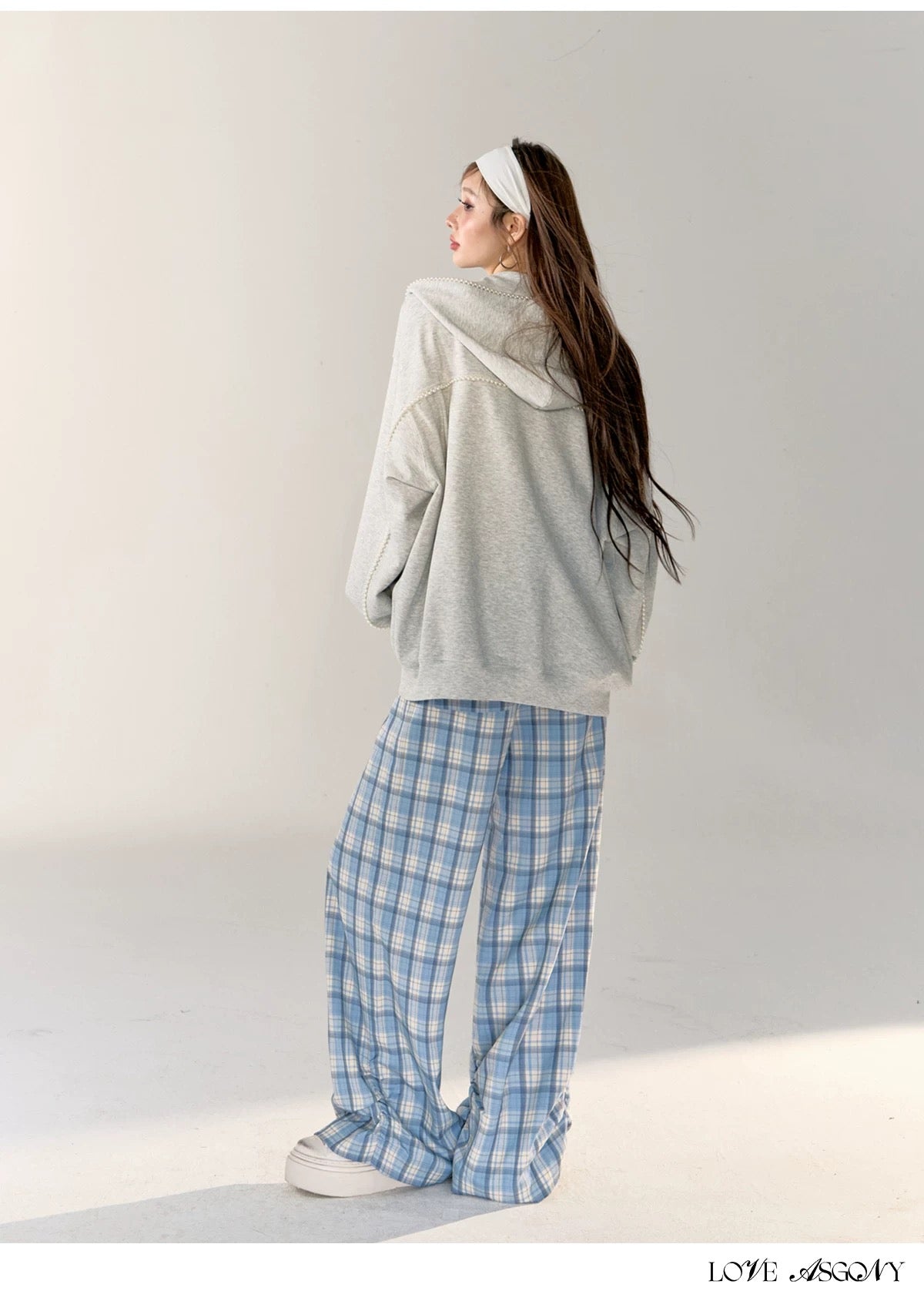 AsGony in stock Grey Oversized Pearl Hoodie 24449