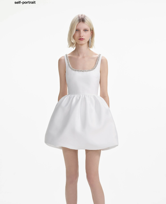 Self-Portrait WHITE TAFFETA DIAMANTE MINI DRESS