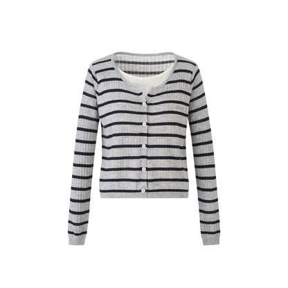 Lafreedom LAF350823 Striped patchwork knitted cardigan
