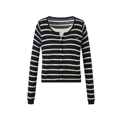 Lafreedom LAF350823 Striped patchwork knitted cardigan